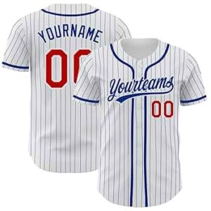 White Pinstripe Baseball Jersey with Blue and Red Accents - AW-SW-2204