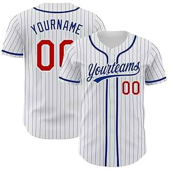 White Pinstripe Baseball Jersey with Blue and Red Accents - AW-SW-2204