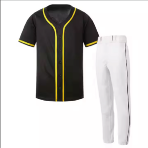 Black Baseball Jersey with Yellow Piping and White Pants - AW-SW-2205