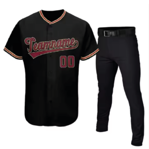 Black Baseball Jersey with Red and Cream Accents and Black Pants -AW-SW-2206